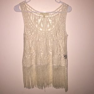 Anthropologie Ivory Crochet Fringe Tank